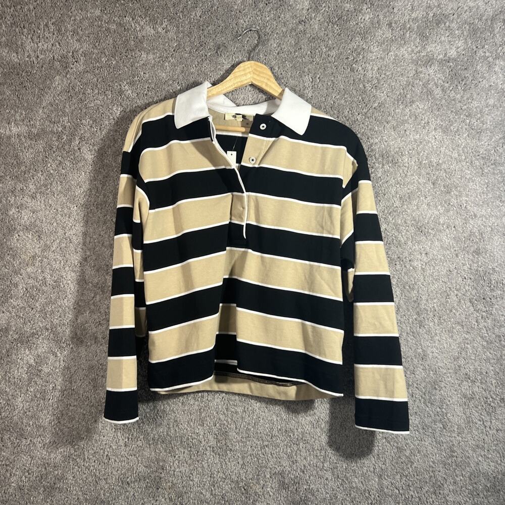Madewell Women's XS Multicolor Striped Polo Shirt Long Sleeve Casual Cotton Top